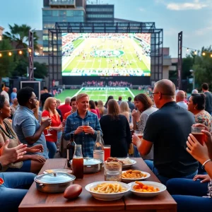 Families and friends enjoying a Super Bowl watch party in Atlanta
