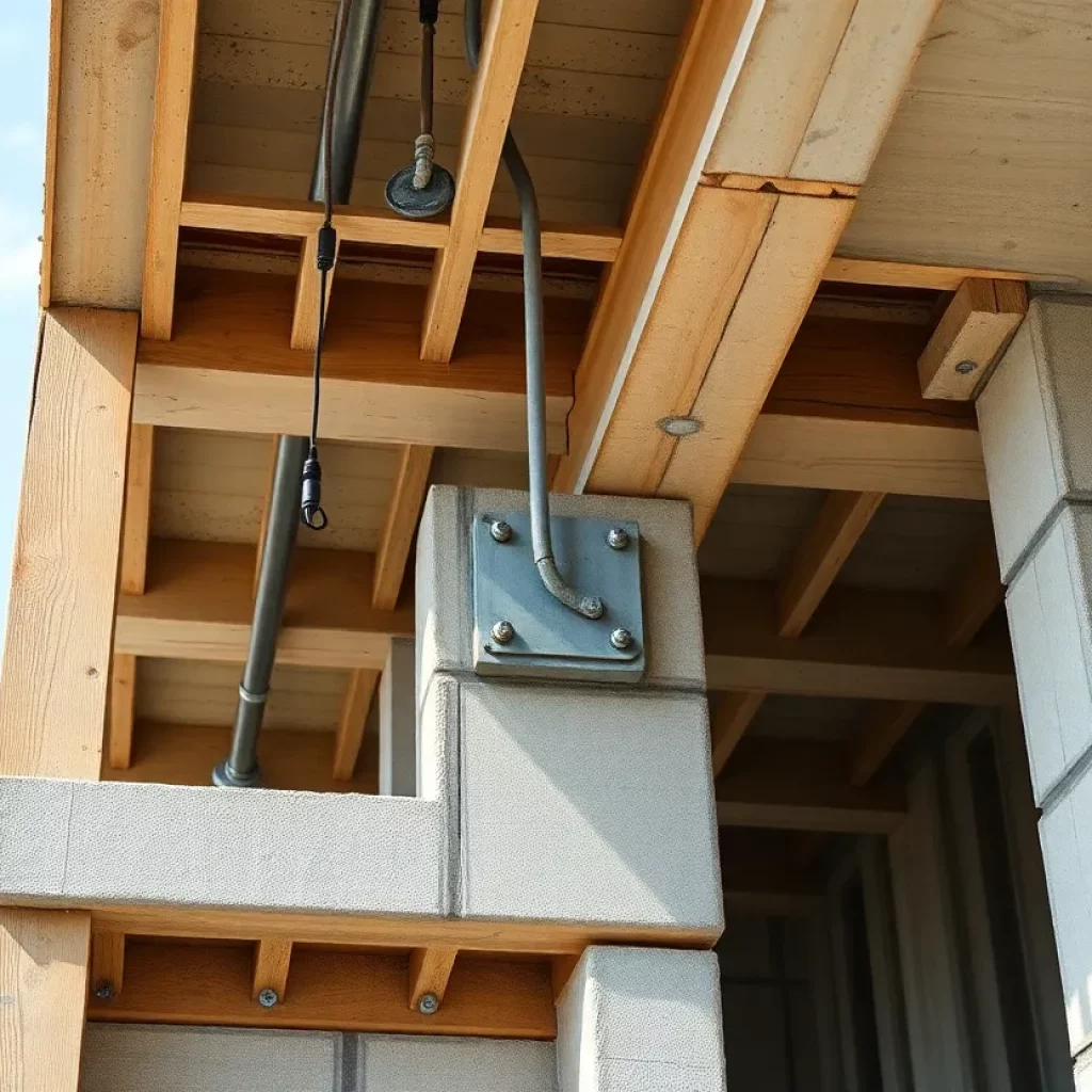 Construction workers installing durable structural connections