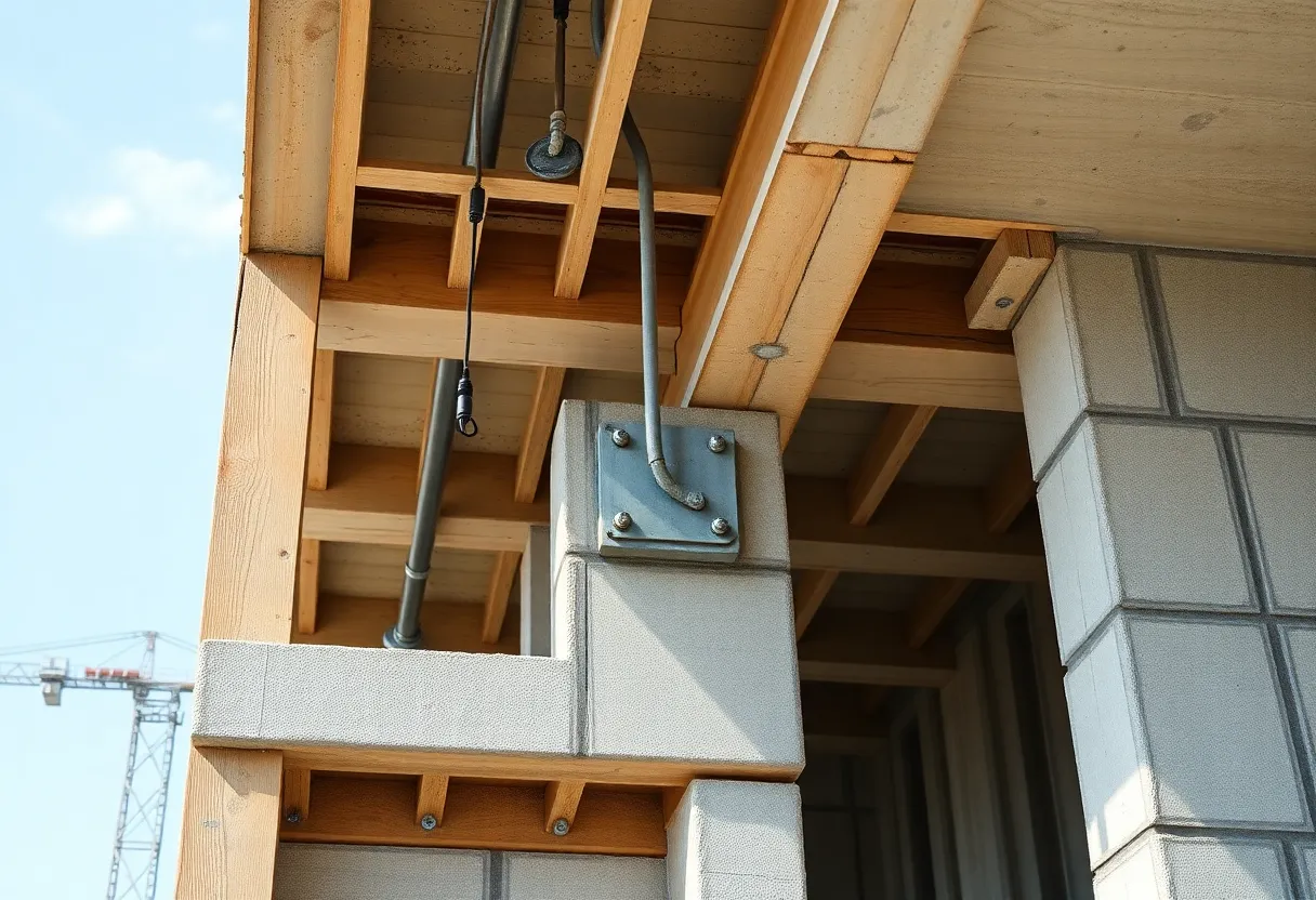 Construction workers installing durable structural connections