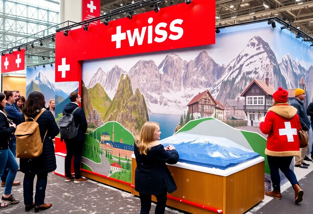 Crowd enjoying Swiss tourism showcase despite snowy weather in Atlanta