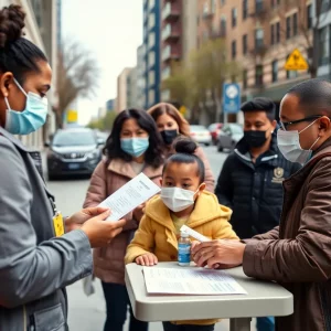 Community vaccination clinic promoting measles awareness