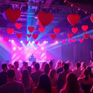 Valentine's party scene in Atlanta with people dancing