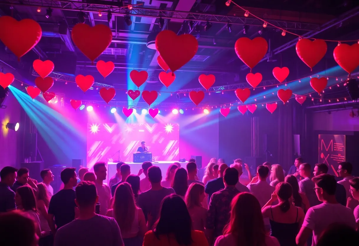 Valentine's party scene in Atlanta with people dancing