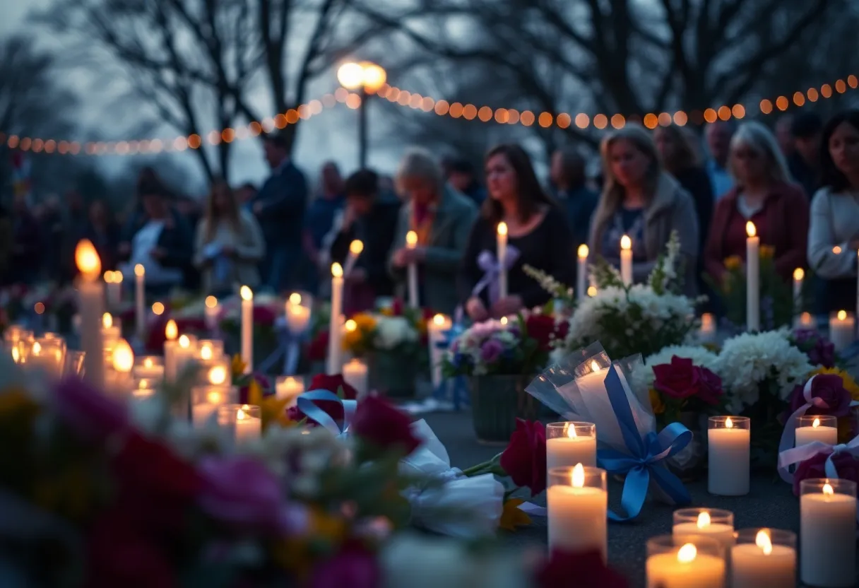 Vigil with candles and flowers for a child victim