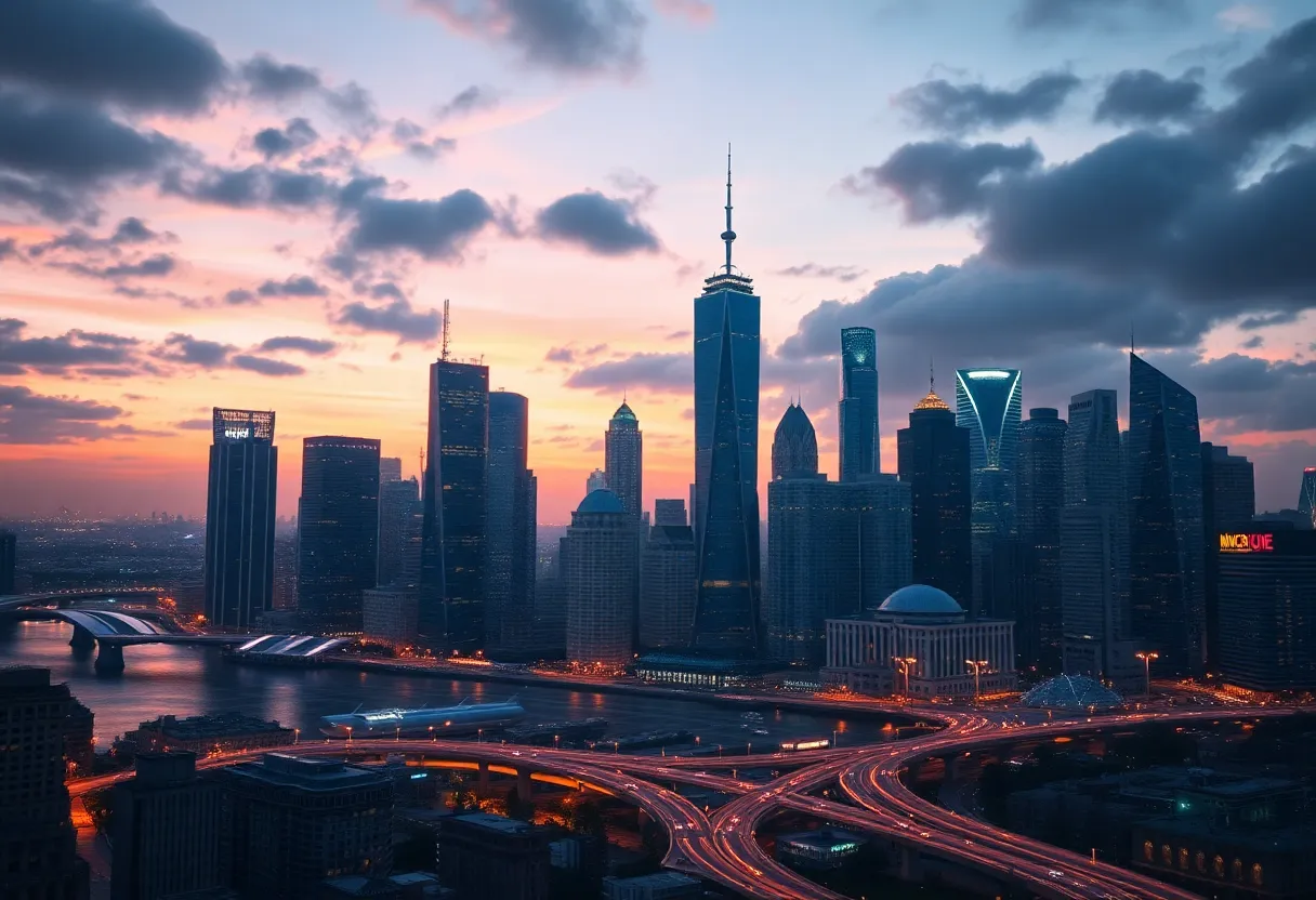 Futuristic city skyline representing innovation in AI technology