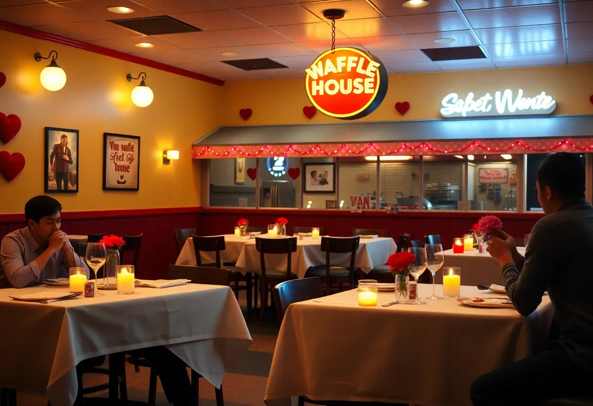 Romantic dinner setup at Waffle House for Valentine's Day