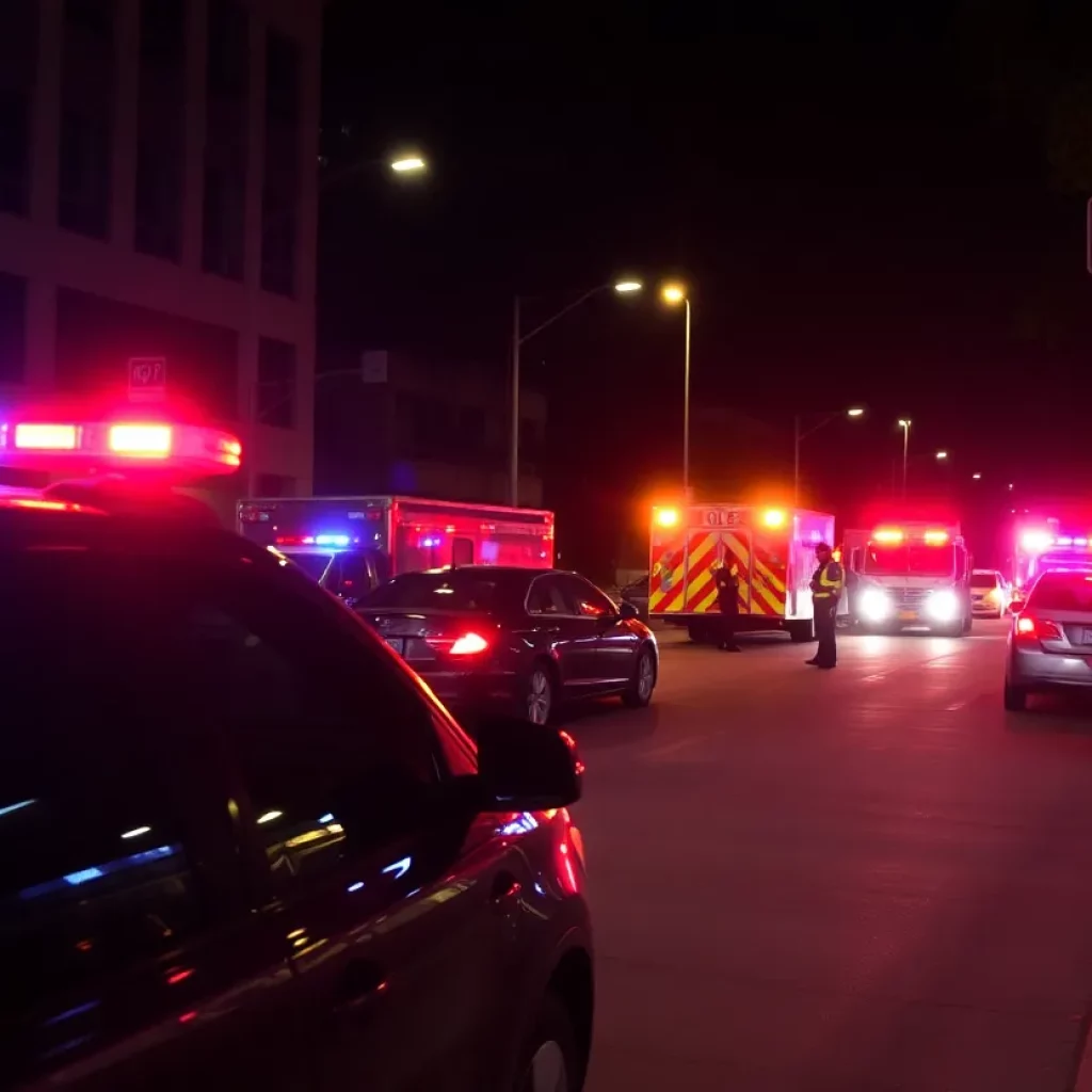 Police lights and emergency responders at the West Midtown shooting scene
