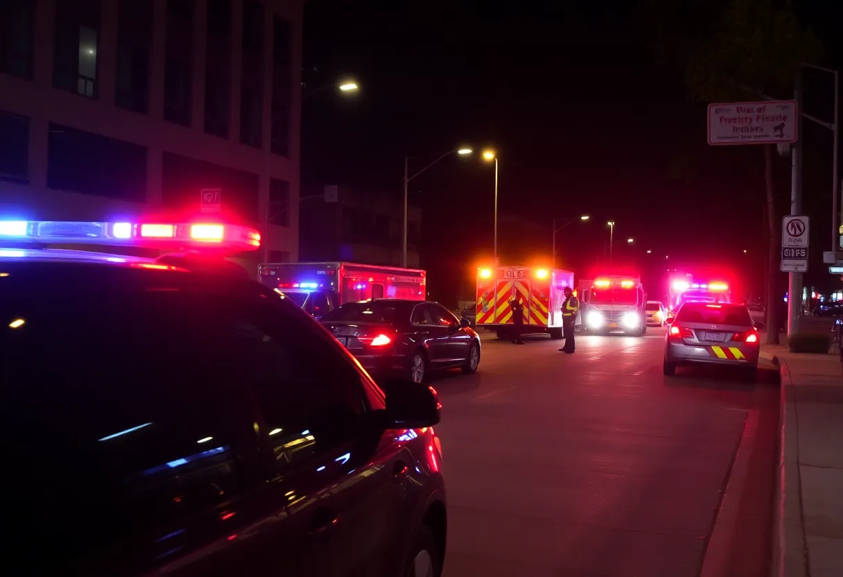 Police lights and emergency responders at the West Midtown shooting scene