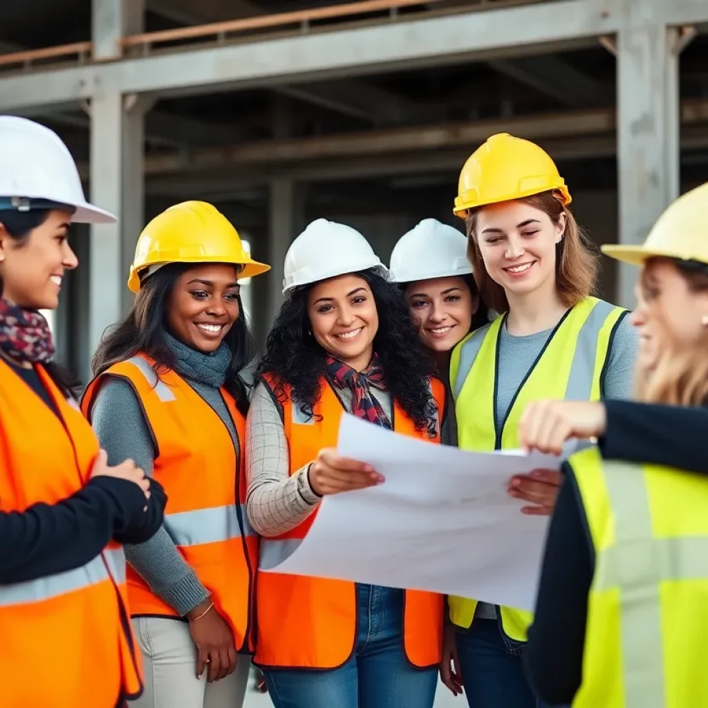 Diverse women collaborating on a construction project