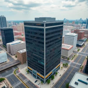 Aerial view of 55 Allen Plaza, a 14-story office building in downtown Atlanta.