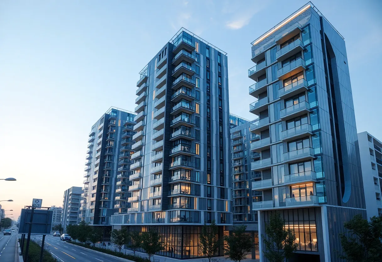 Futuristic multifamily complex design powered by AI technology