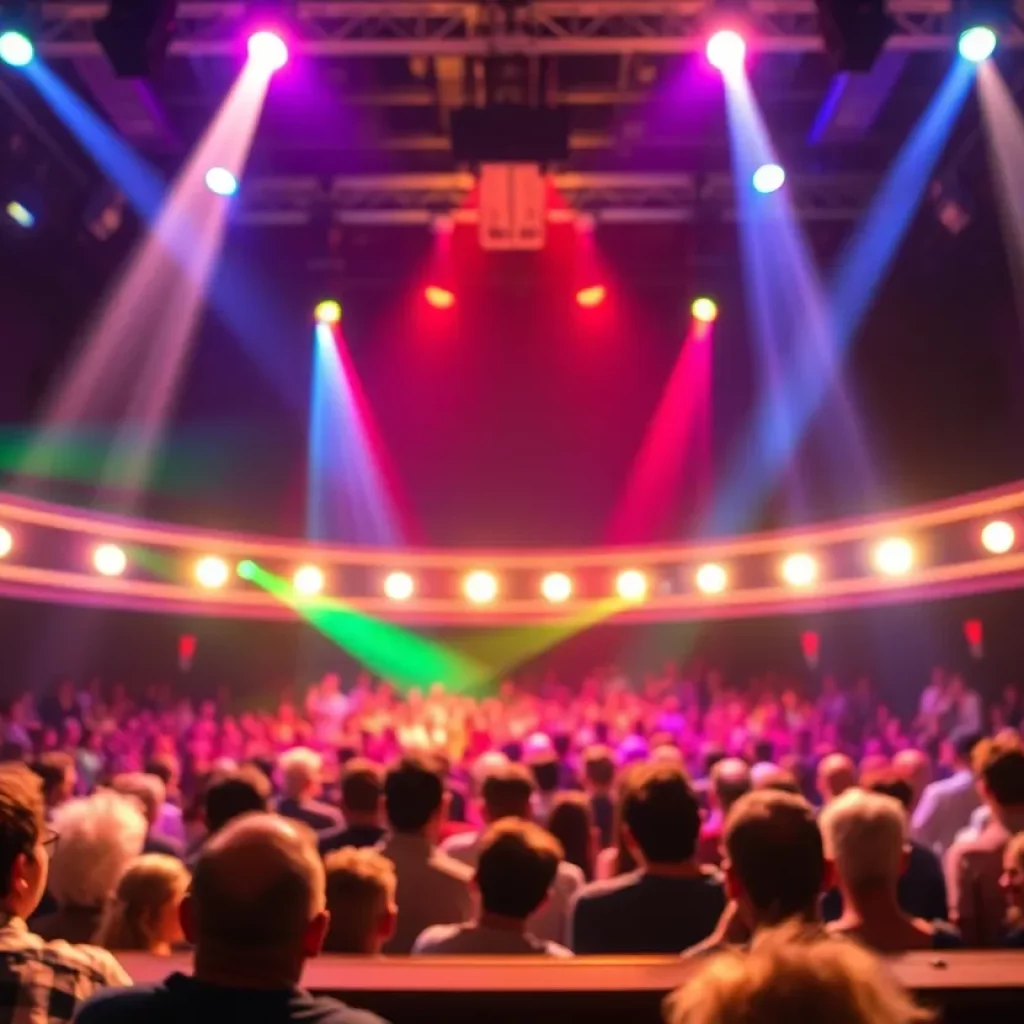 Theater performance scene with nostalgic themes from the 70s and 80s