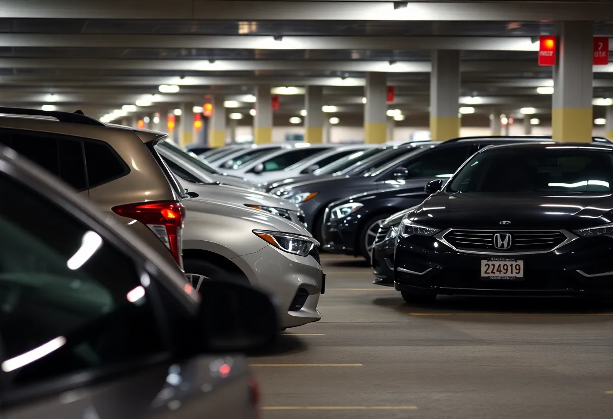 Cars parked at Atlanta Airport parking lot raising theft concerns.