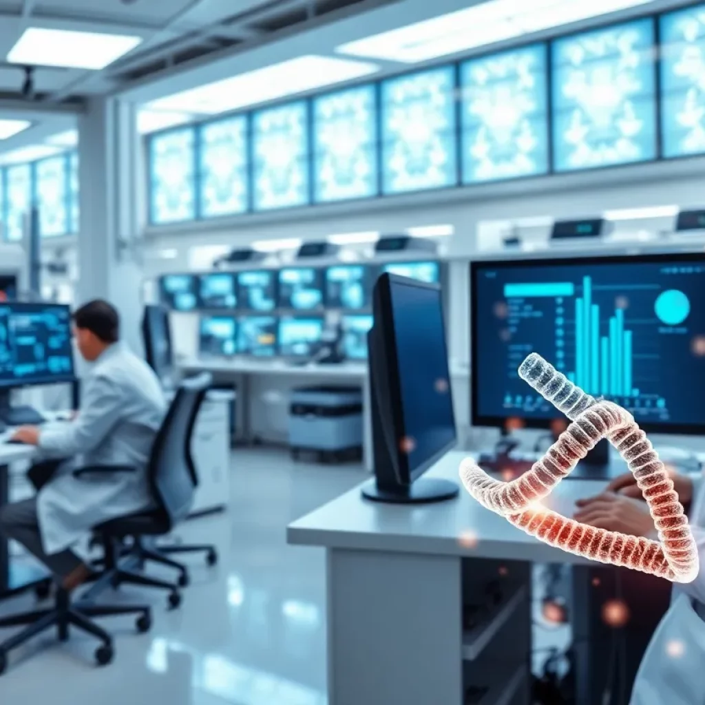 Researchers studying DNA repair in an advanced laboratory