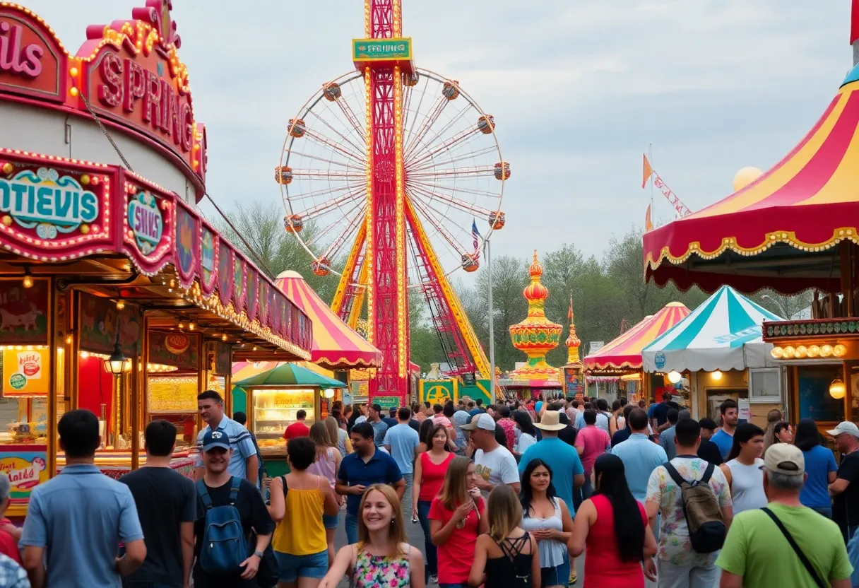 Crowds enjoying spring events and rides at an Atlanta fair