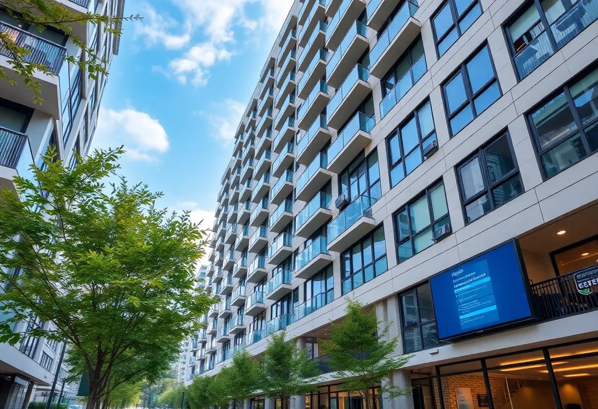 Modern apartment building with security technology in Atlanta