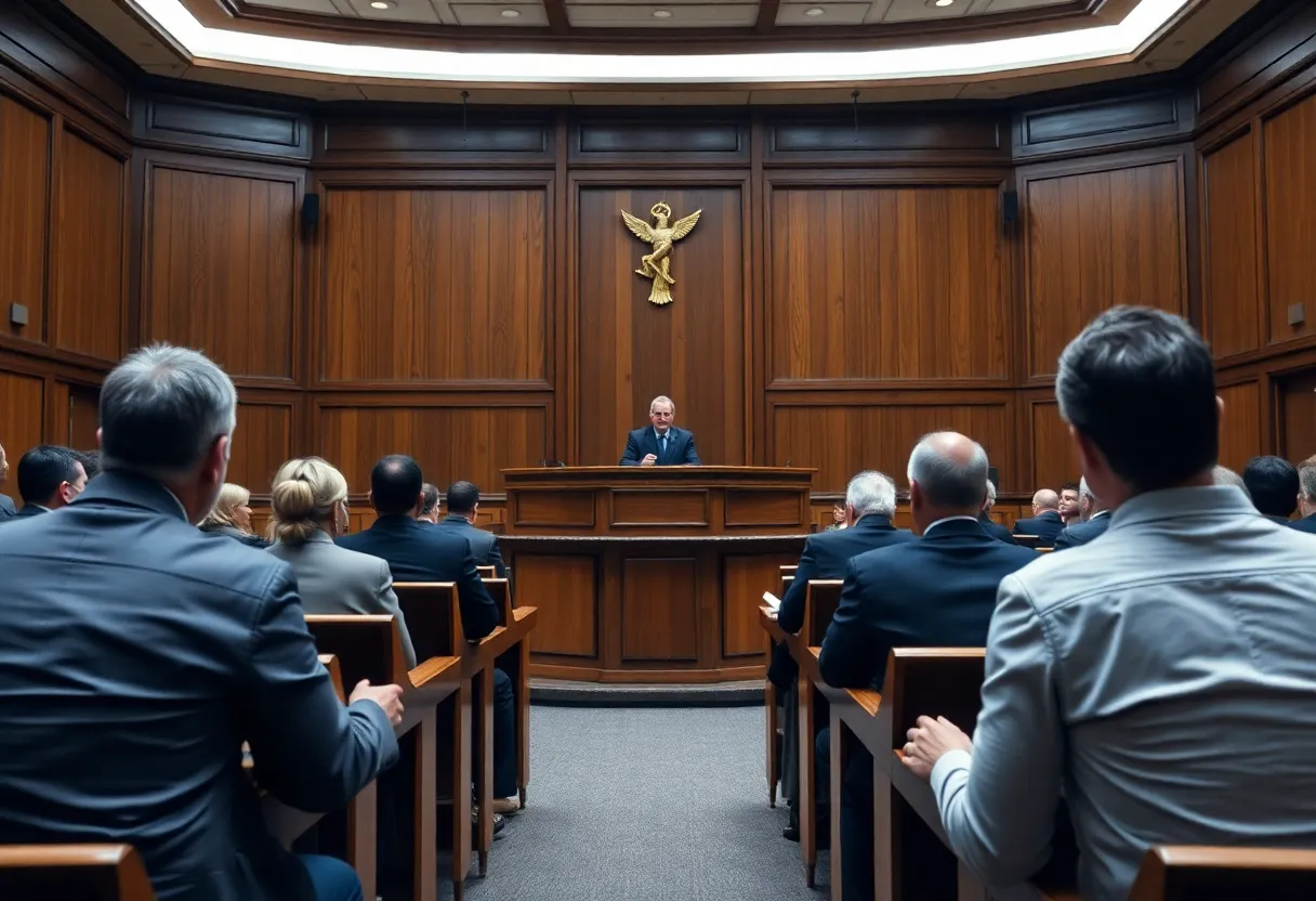 Interior of an Atlanta courtroom during a murder trial