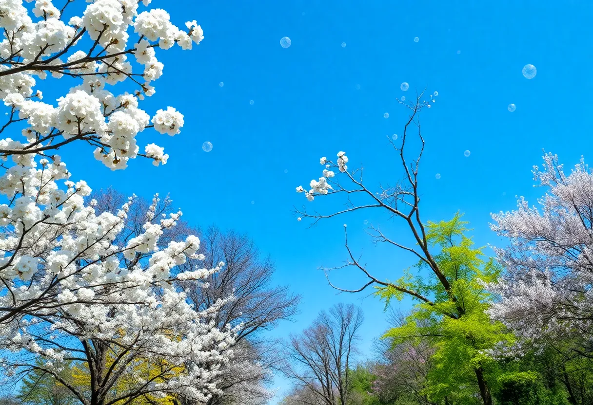 Blooming trees in Atlanta during peak pollen season.