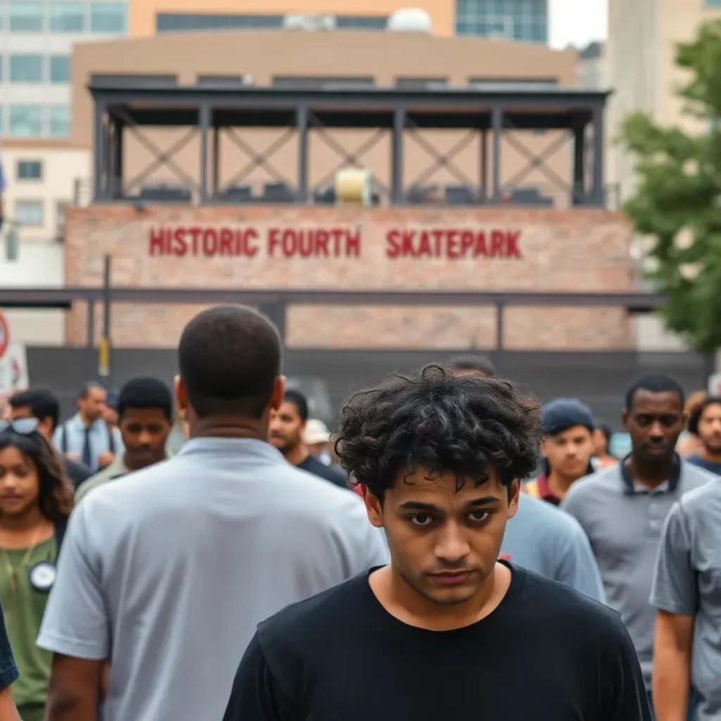 Scene depicting a busy Atlanta street near the Historic Fourth Ward Skatepark after a robbery incident.