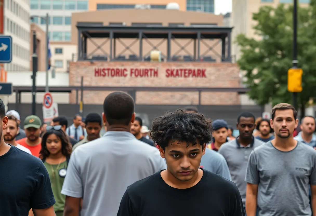 Scene depicting a busy Atlanta street near the Historic Fourth Ward Skatepark after a robbery incident.