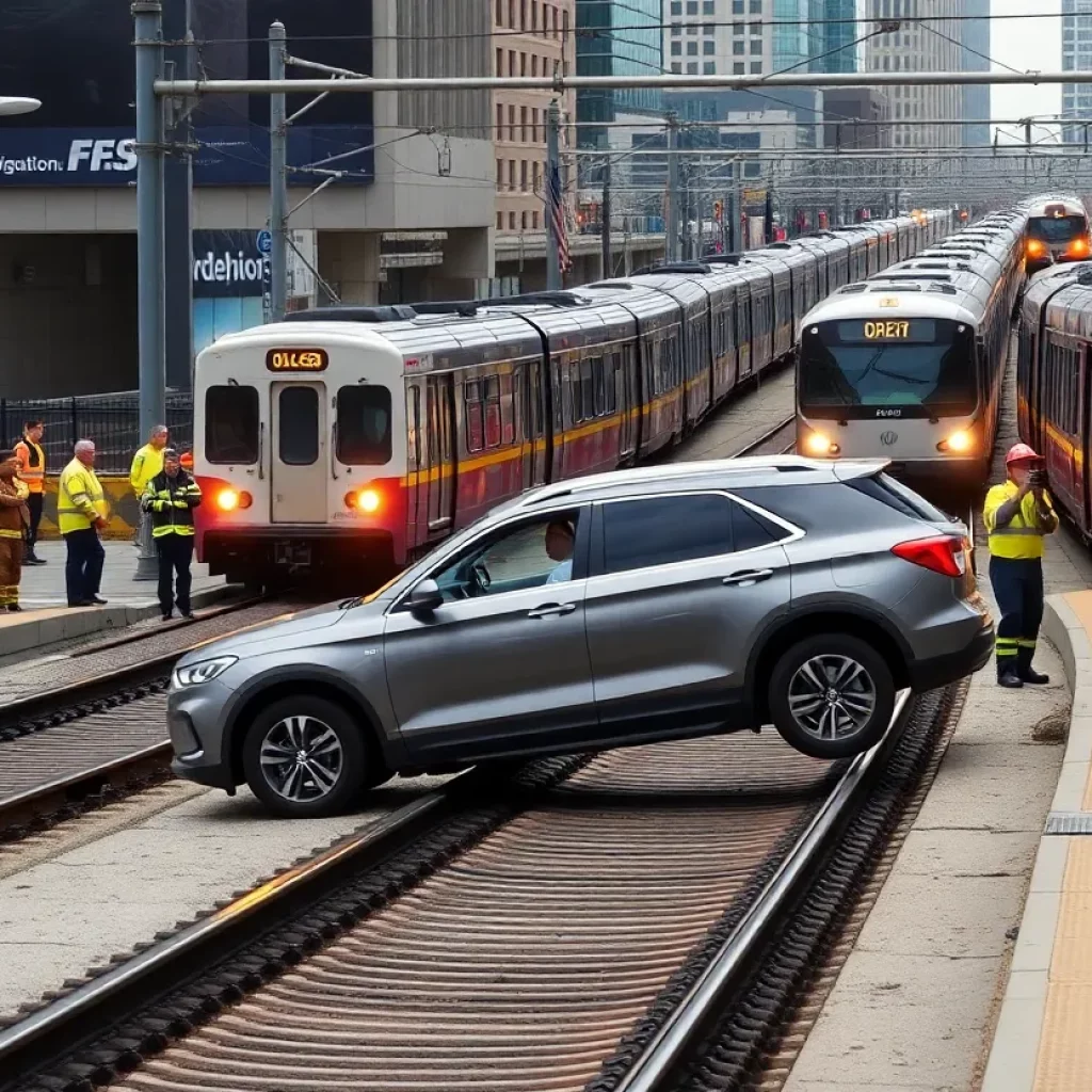 SUV stranded on train tracks in downtown Atlanta