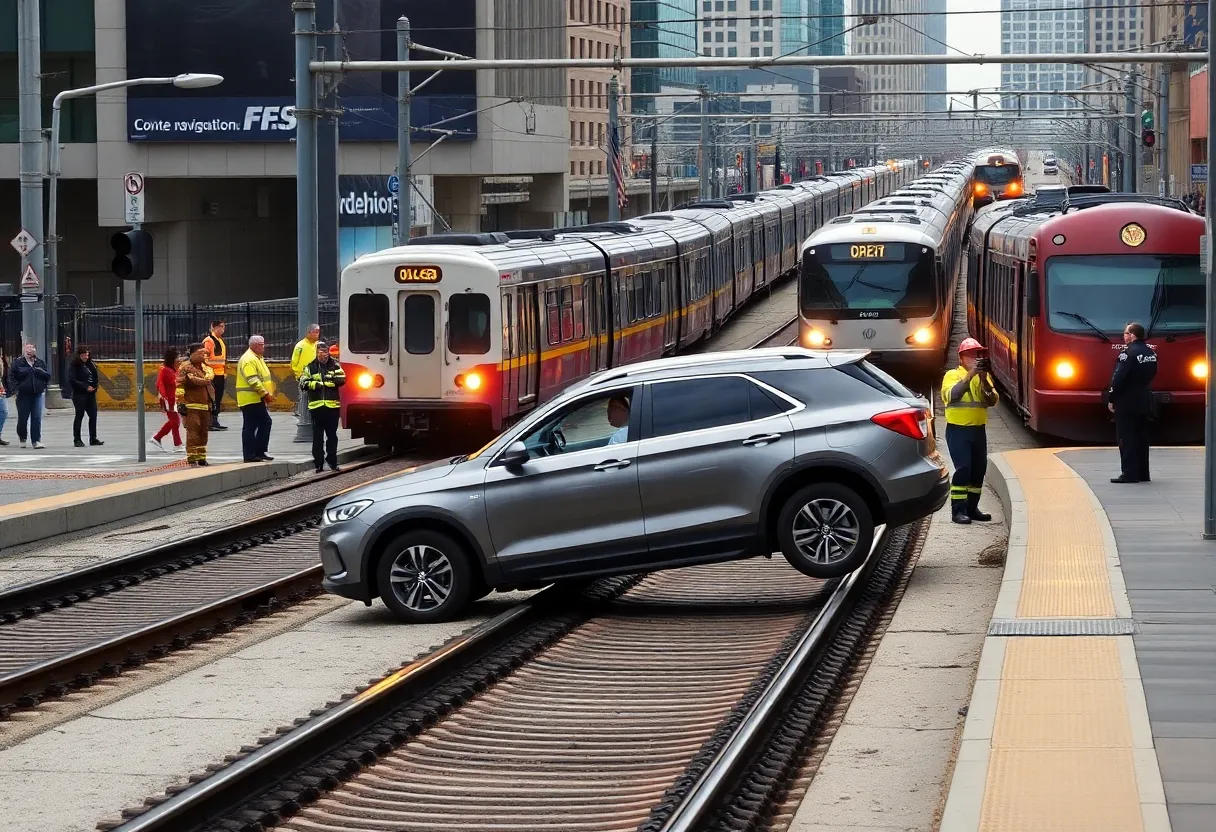 SUV stranded on train tracks in downtown Atlanta