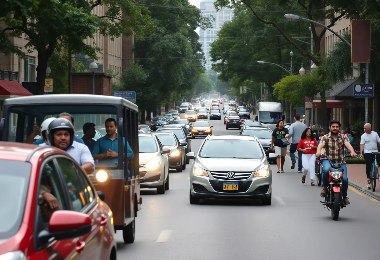 Community scene showing traffic in Atlanta