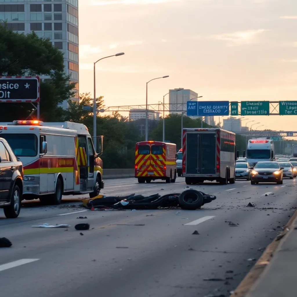 Aftermath of a collision on I-75/85 in Atlanta with emergency vehicles present