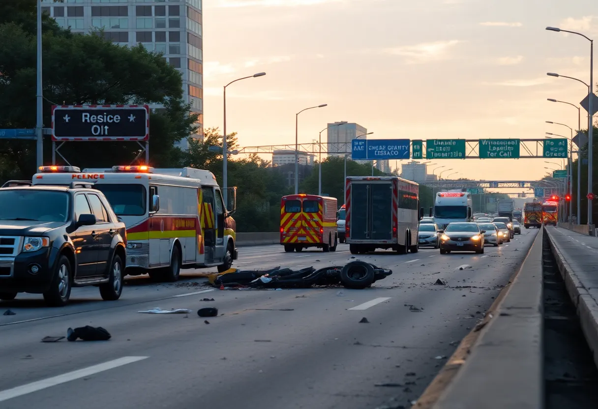 Aftermath of a collision on I-75/85 in Atlanta with emergency vehicles present