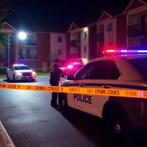 Scene of an apartment complex in Atlanta with police presence after a security officer was shot.