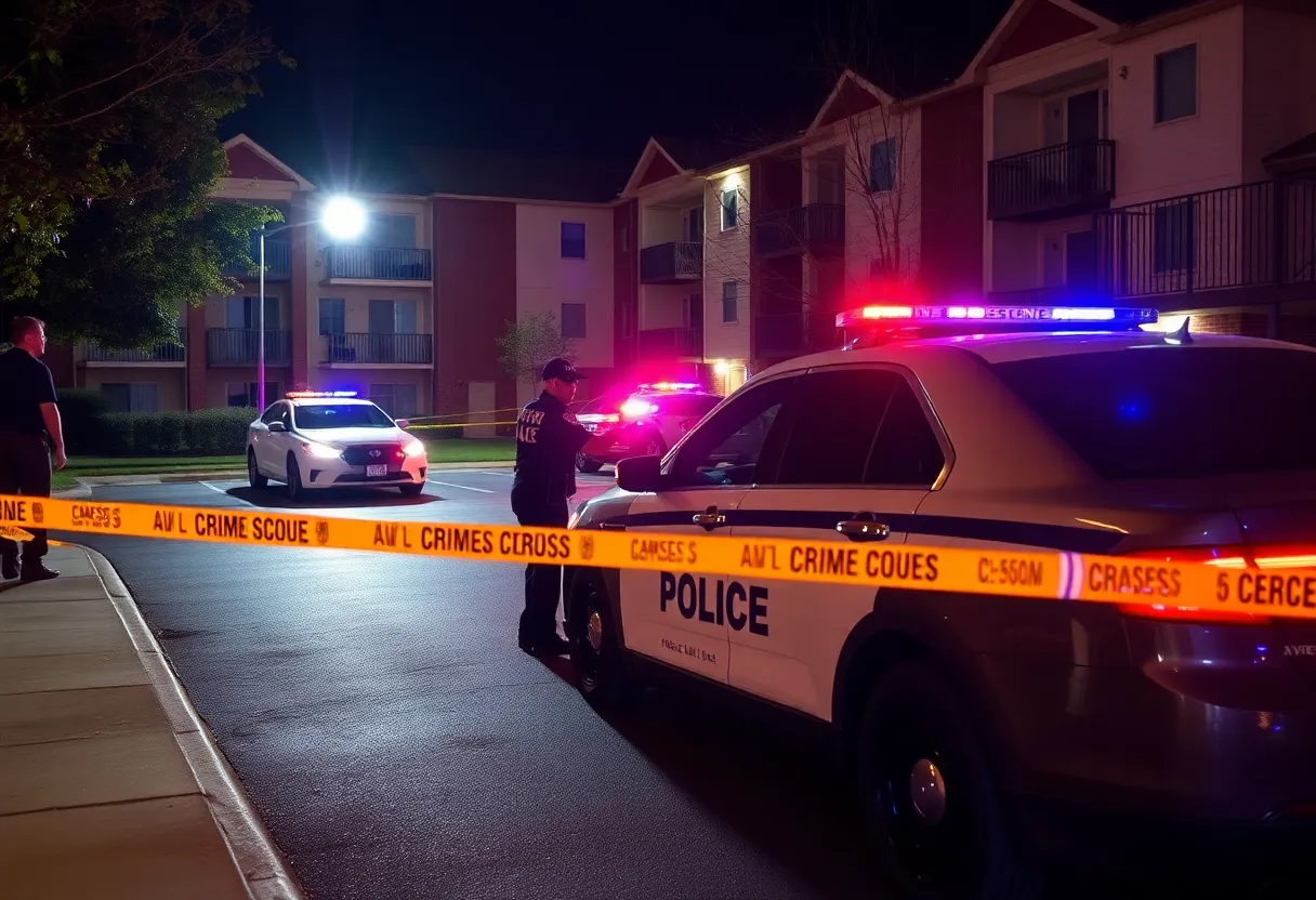 Scene of an apartment complex in Atlanta with police presence after a security officer was shot.