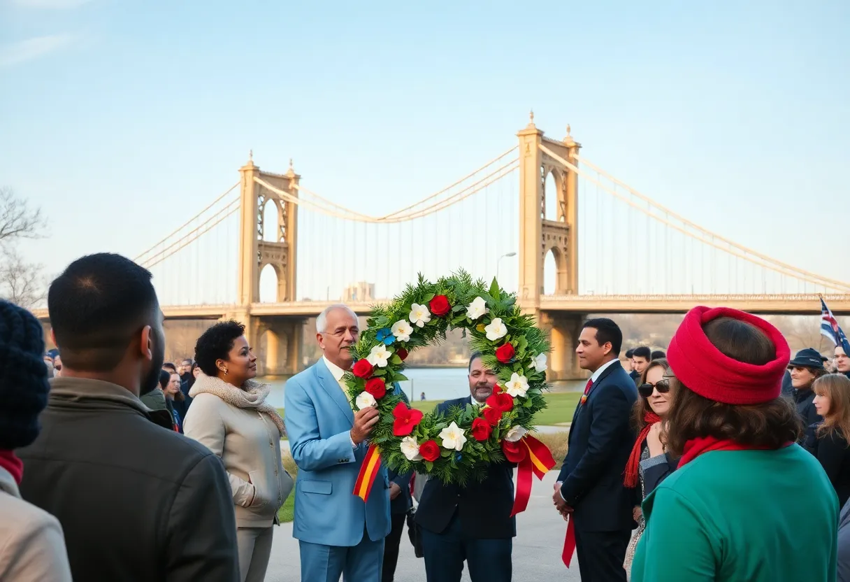 Participants honoring Bloody Sunday with a wreath