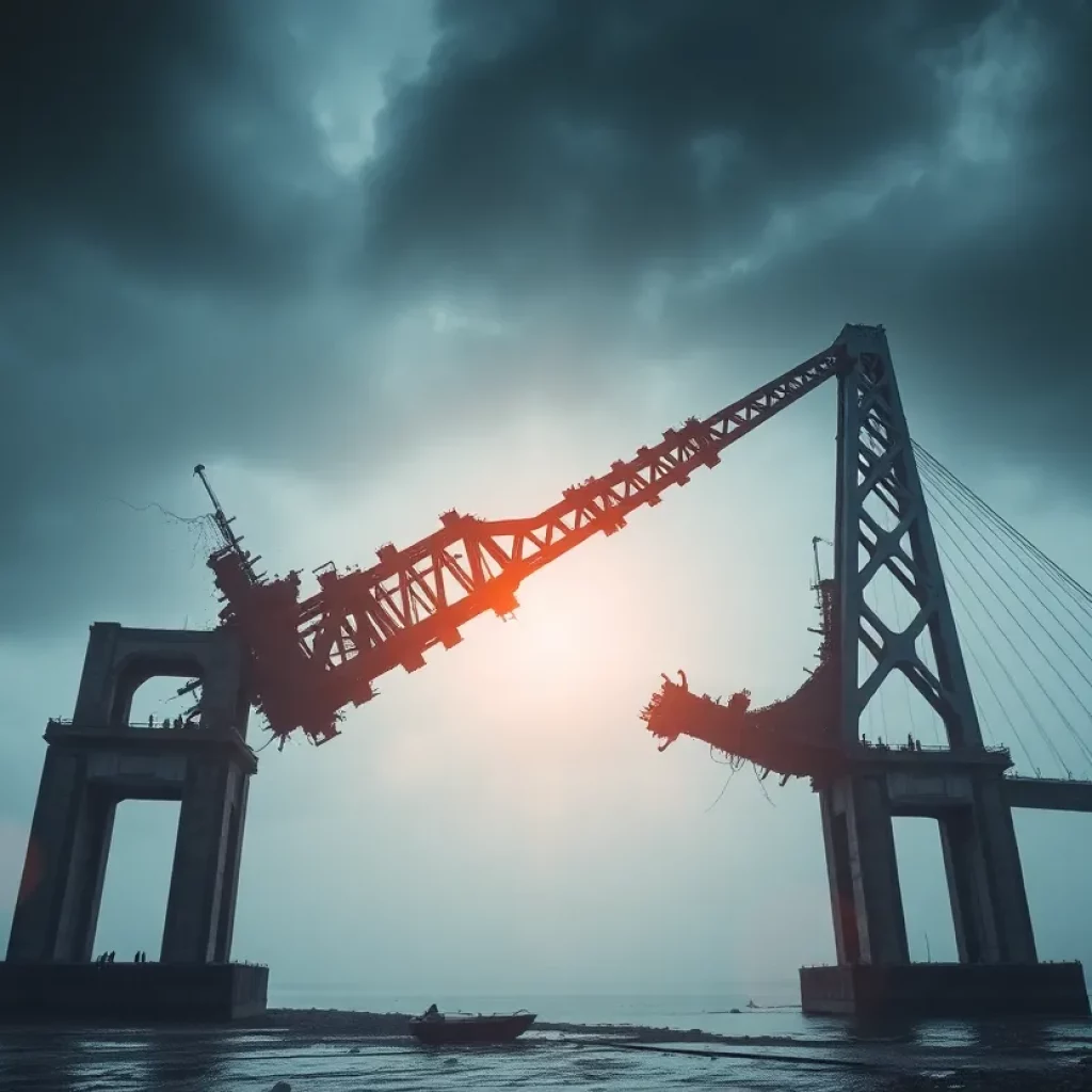 A collapsed bridge demonstrating the impacts of connection failures on structural integrity.