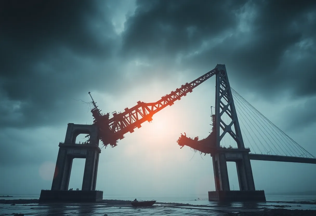 A collapsed bridge demonstrating the impacts of connection failures on structural integrity.