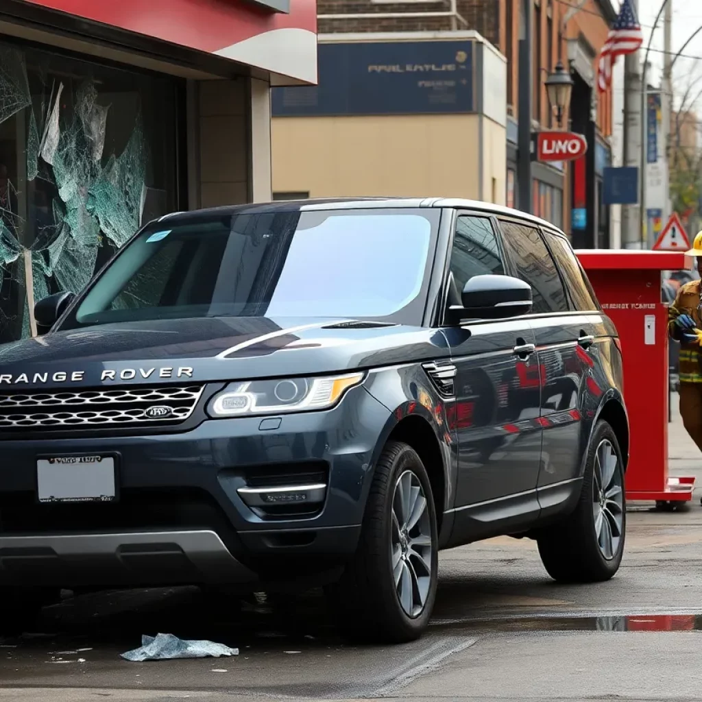 SUV crashed into Buckhead Post Office with debris around