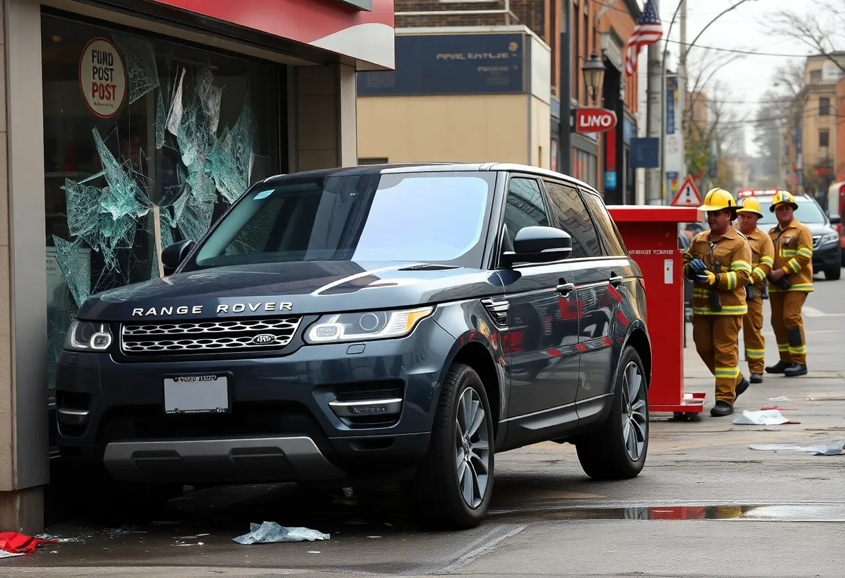 SUV crashed into Buckhead Post Office with debris around