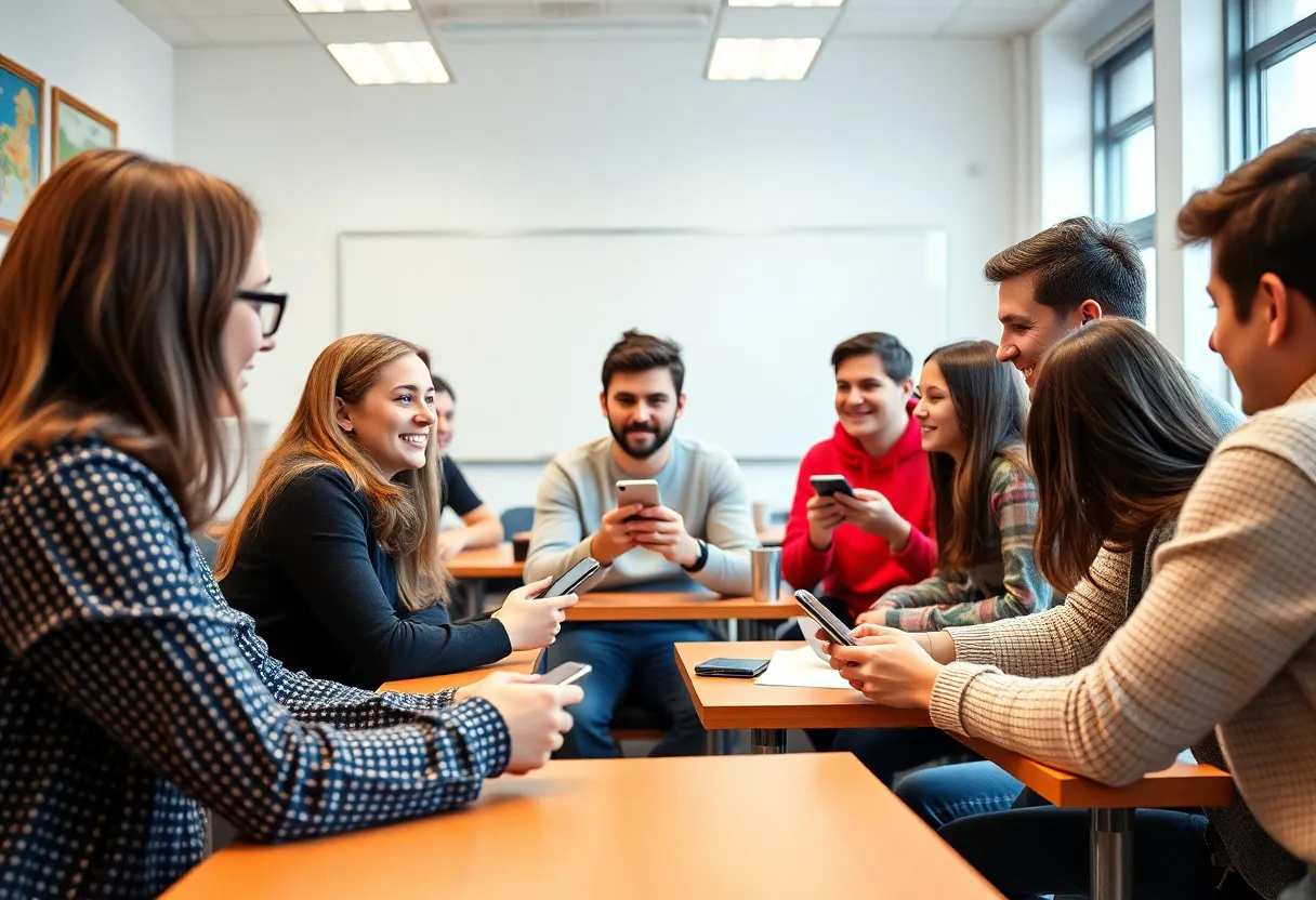 Students collaborating in a distraction-free classroom environment