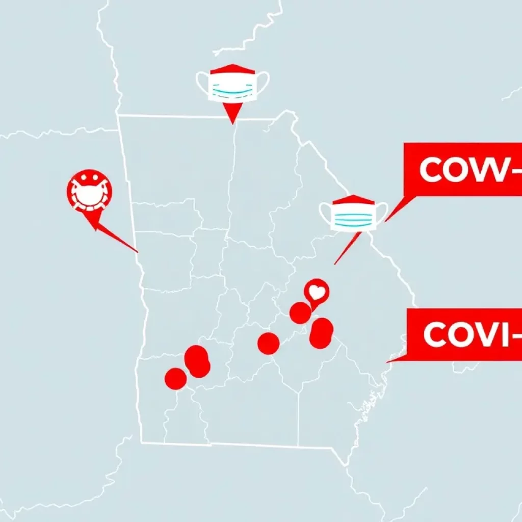 Map showing COVID-19 trends and hotspots in Georgia.