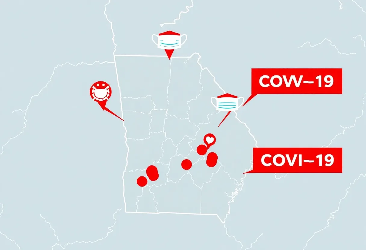 Map showing COVID-19 trends and hotspots in Georgia.