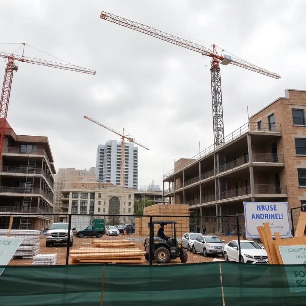 Construction site in Covington showing building materials and equipment.