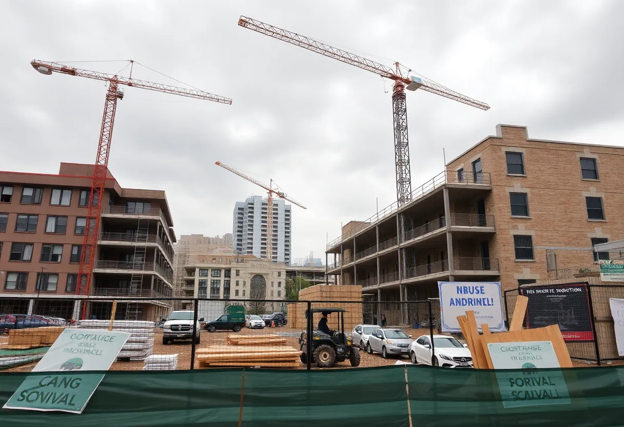 Construction site in Covington showing building materials and equipment.