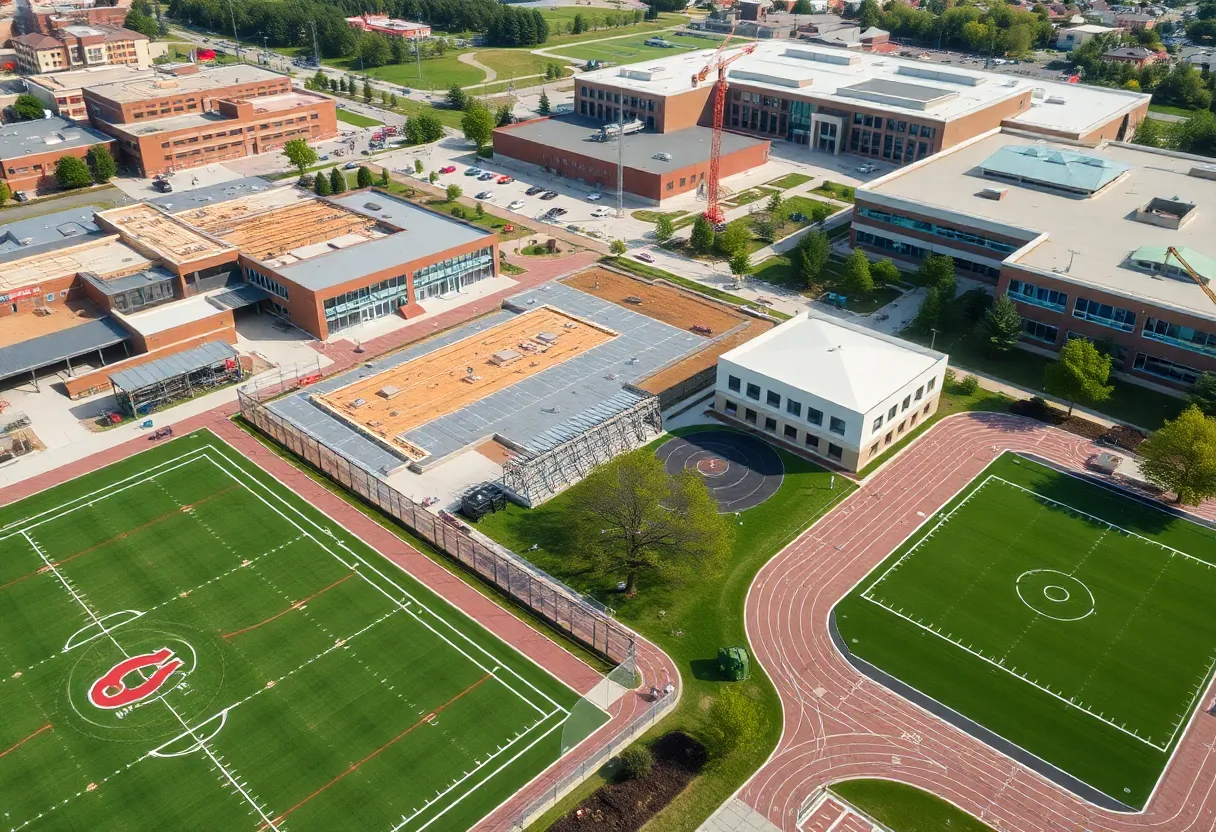 Aerial view of Cross Keys High School with construction activities