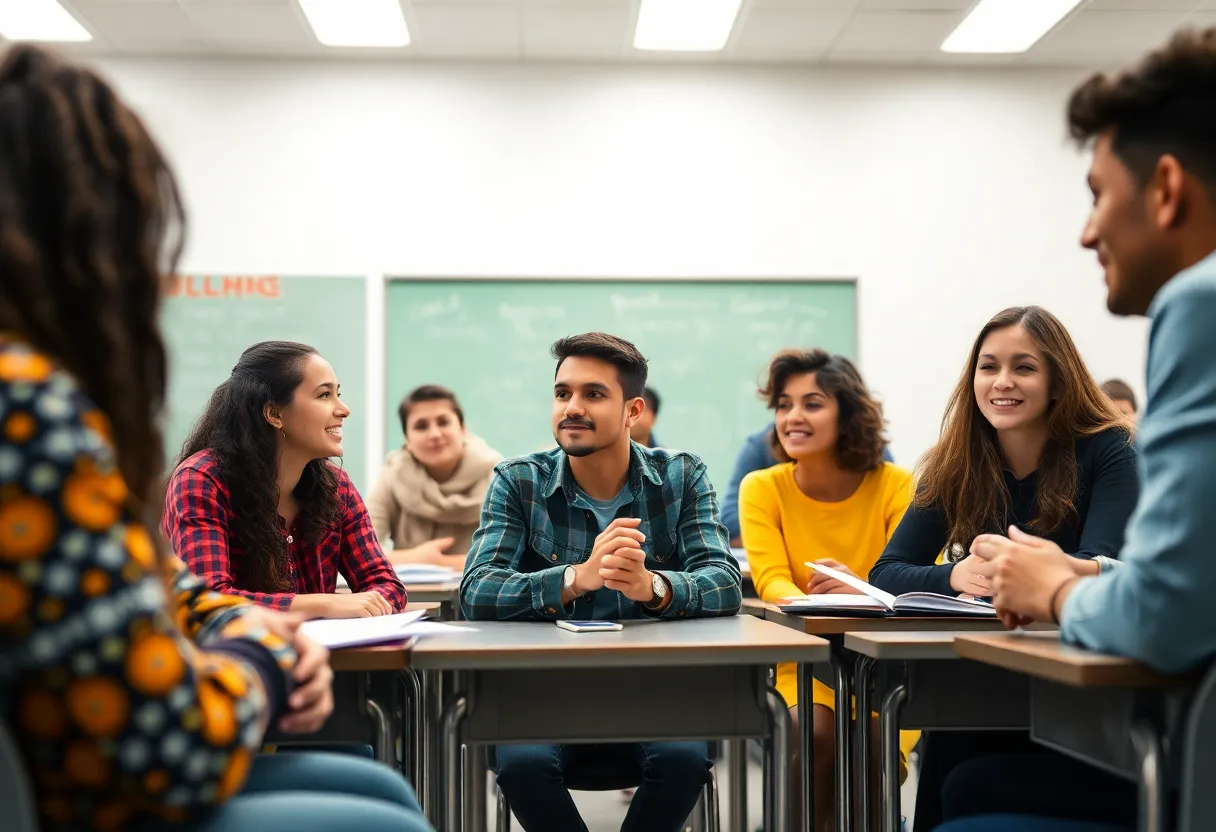 Students from diverse backgrounds participating in a classroom discussion