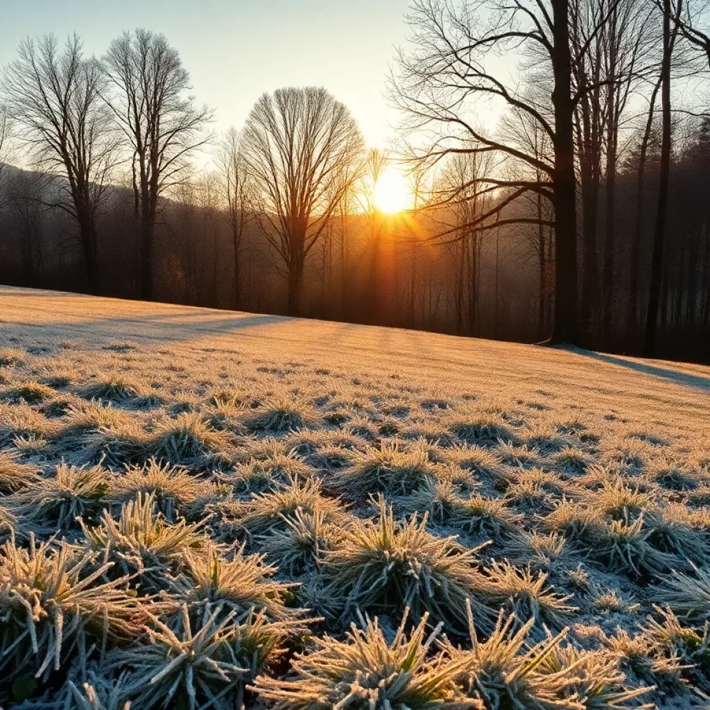 Frosty landscape in North Georgia during early spring
