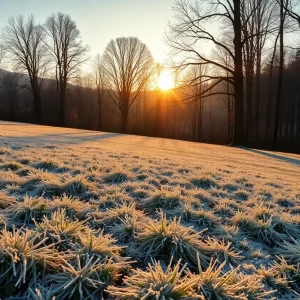 Frosty landscape in North Georgia during early spring