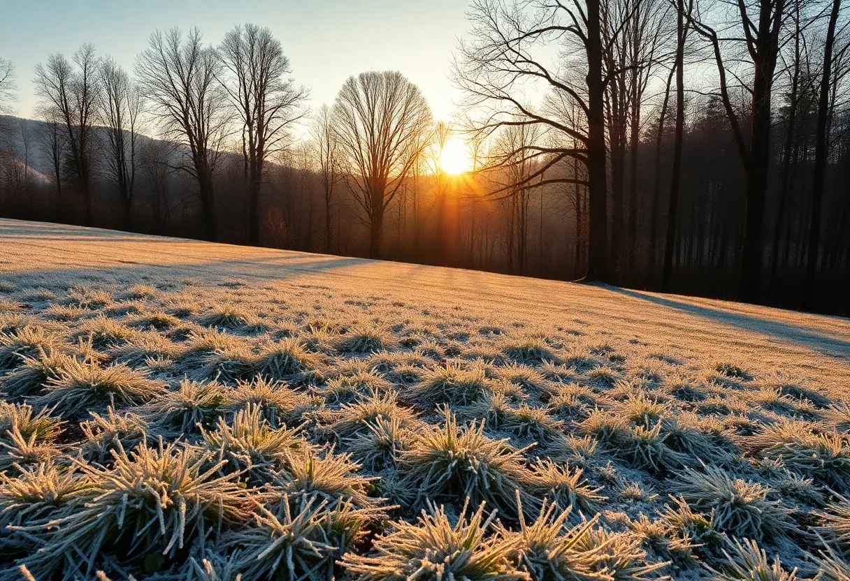 Frosty landscape in North Georgia during early spring