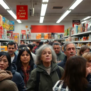 Busy Family Dollar store with customers reacting to a chaotic scene