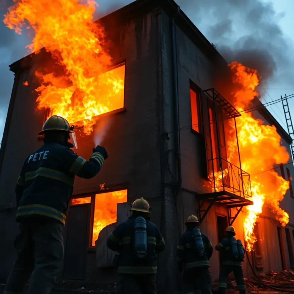 Firefighters tackling a fire at an abandoned building in Atlanta