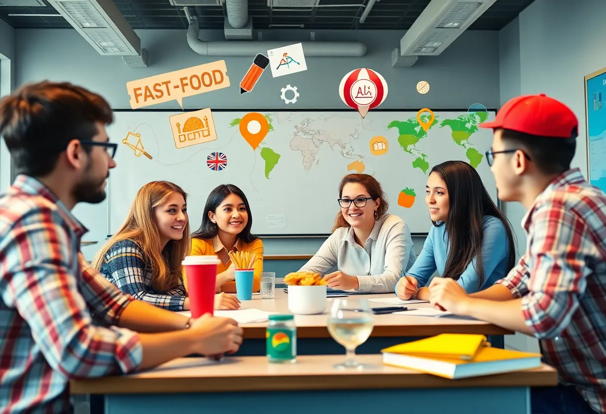 Students at Georgia State University discussing business strategies related to Popeyes.