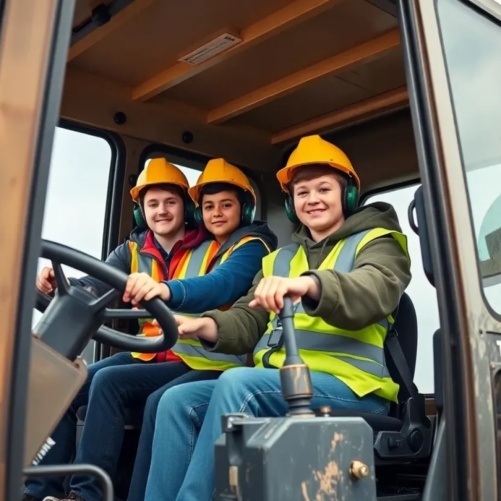 Students operating heavy equipment during training